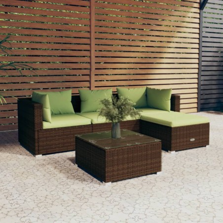 vidaXL Set sofás de jardín 5 piezas y cojines ratán sintético marrón