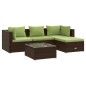vidaXL Set sofás de jardín 5 piezas y cojines ratán sintético marrón vidaXL Set sofás de jardín 5 piezas y cojines ratán sintético marrón