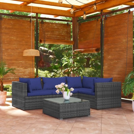 vidaXL Set de sofás de jardín 5 piezas y cojines ratán sintético gris
