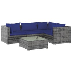 vidaXL Set de sofás de jardín 5 piezas y cojines ratán sintético gris