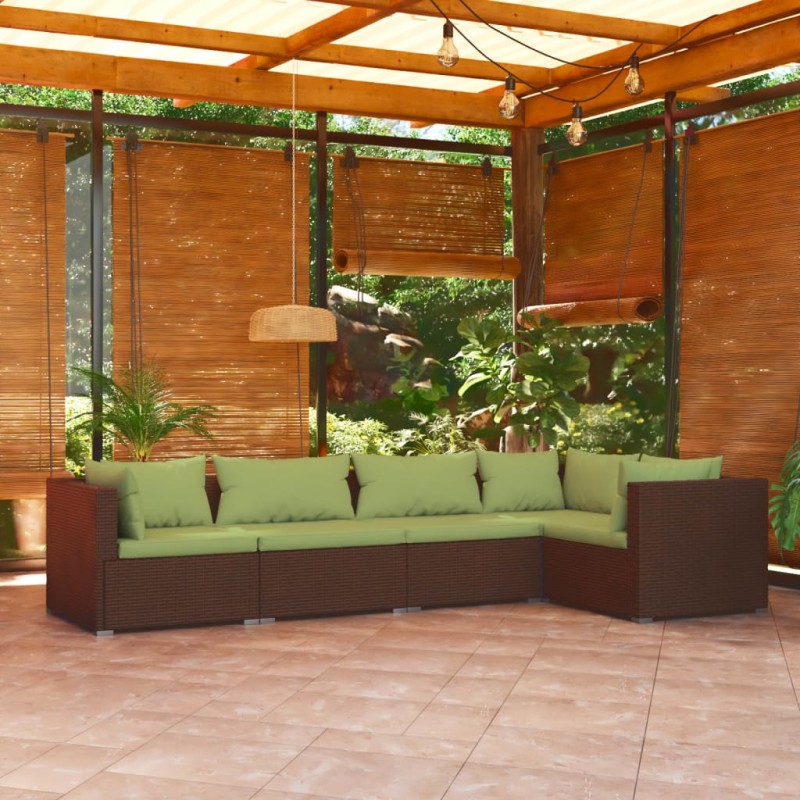 vidaXL Set sofás de jardín 5 piezas y cojines ratán sintético marrón vidaXL Set sofás de jardín 5 piezas y cojines ratán sintético marrón