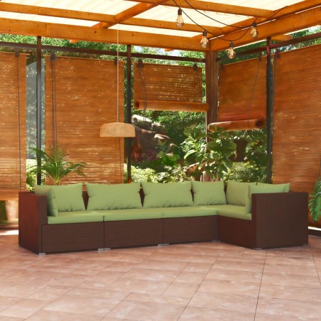 vidaXL Set sofás de jardín 5 piezas y cojines ratán sintético marrón