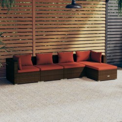 vidaXL Set sofás de jardín 5 piezas y cojines ratán sintético marrón