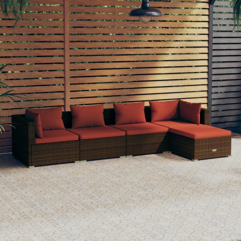vidaXL Set sofás de jardín 5 piezas y cojines ratán sintético marrón