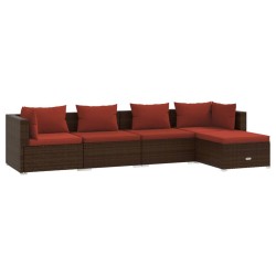 vidaXL Set sofás de jardín 5 piezas y cojines ratán sintético marrón