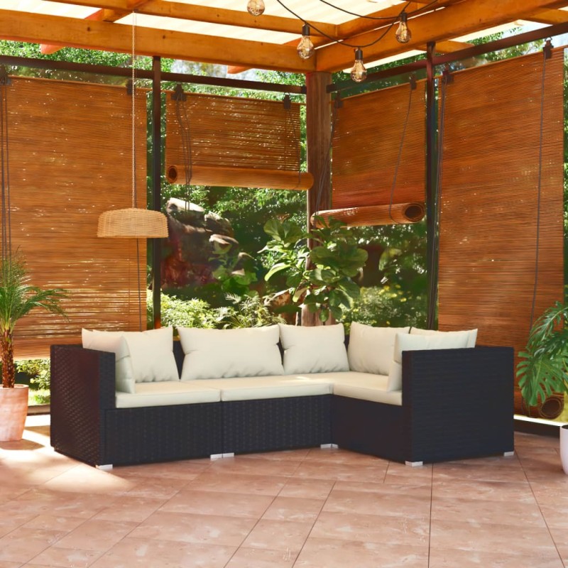 vidaXL Set de muebles de jardín 4 pzas y cojines ratán sintético negro vidaXL Set de muebles de jardín 4 pzas y cojines ratán sintético negro