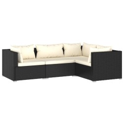 vidaXL Set de muebles de jardín 4 pzas y cojines ratán sintético negro