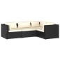 vidaXL Set de muebles de jardín 4 pzas y cojines ratán sintético negro vidaXL Set de muebles de jardín 4 pzas y cojines ratán sintético negro