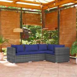 vidaXL Set de sofás de jardín 4 piezas y cojines ratán sintético gris