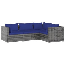 vidaXL Set de sofás de jardín 4 piezas y cojines ratán sintético gris
