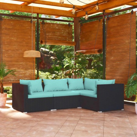 vidaXL Set de muebles de jardín 4 pzas y cojines ratán sintético negro