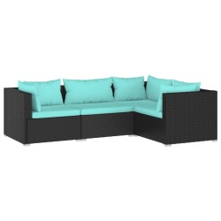 vidaXL Set de muebles de jardín 4 pzas y cojines ratán sintético negro