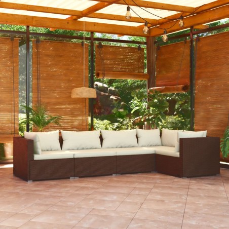 vidaXL Set muebles de jardín 5 piezas y cojines ratán sintético marrón