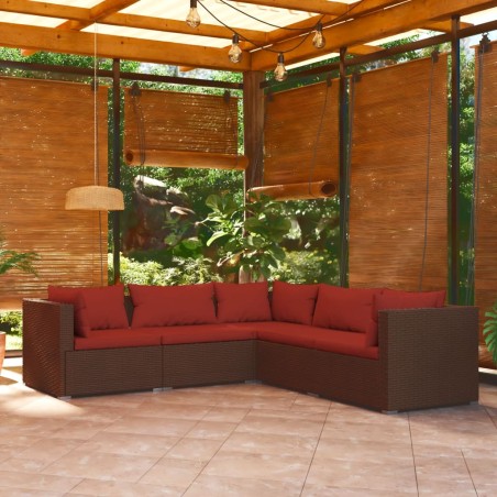 vidaXL Set sofás de jardín 5 piezas y cojines ratán sintético marrón