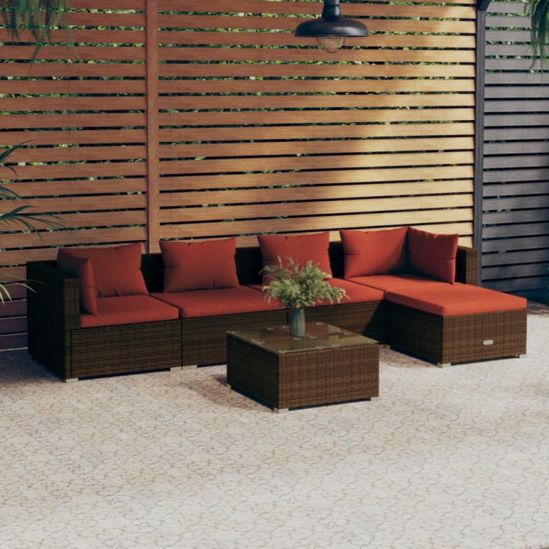 vidaXL Set muebles de jardín 6 piezas y cojines ratán sintético marrón vidaXL Set muebles de jardín 6 piezas y cojines ratán sintético marrón