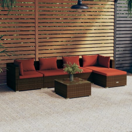 vidaXL Set muebles de jardín 6 piezas y cojines ratán sintético marrón