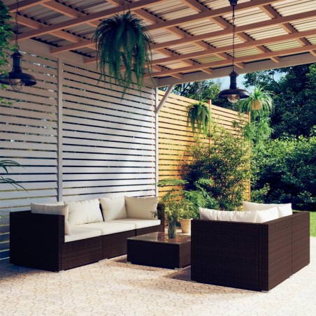 vidaXL Set muebles de jardín 6 piezas y cojines ratán sintético marrón