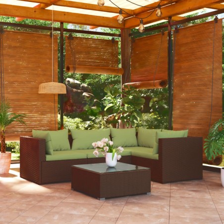 vidaXL Set sofás de jardín 5 piezas y cojines ratán sintético marrón