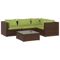 vidaXL Set sofás de jardín 5 piezas y cojines ratán sintético marrón