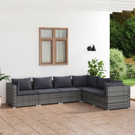 vidaXL Set de muebles de jardín 6 pzas y cojines ratán sintético gris