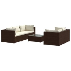 vidaXL Set muebles de jardín 6 piezas y cojines ratán sintético marrón