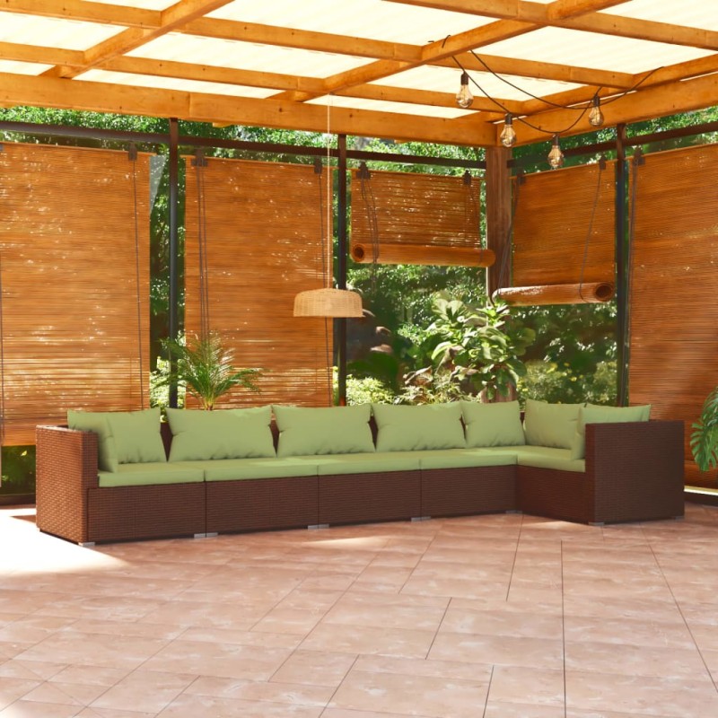 vidaXL Set muebles de jardín 6 piezas y cojines ratán sintético marrón vidaXL Set muebles de jardín 6 piezas y cojines ratán sintético marrón