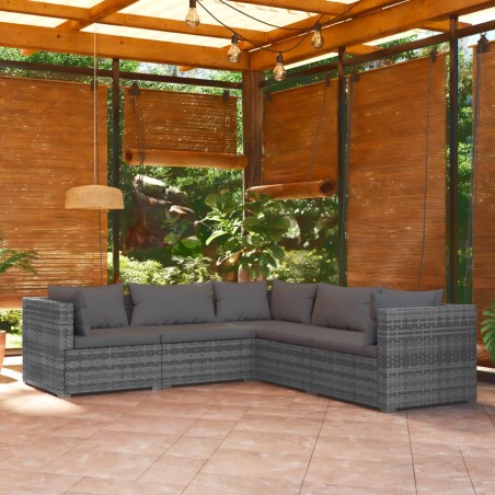 vidaXL Set de muebles de jardín 5 pzas y cojines ratán sintético gris