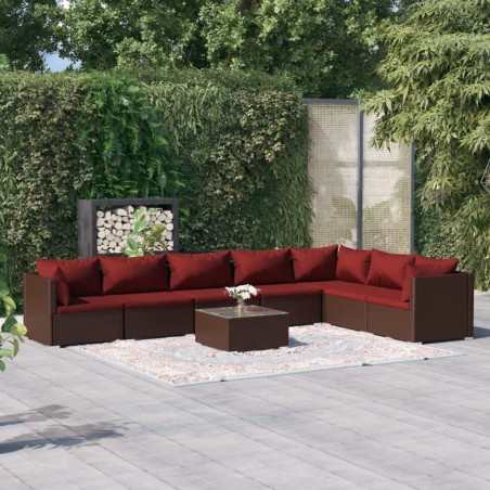vidaXL Set sofás de jardín 8 piezas y cojines ratán sintético marrón