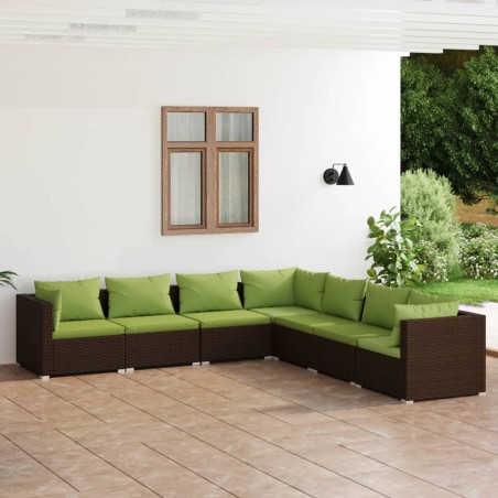 vidaXL Set muebles de jardín 7 piezas y cojines ratán sintético marrón