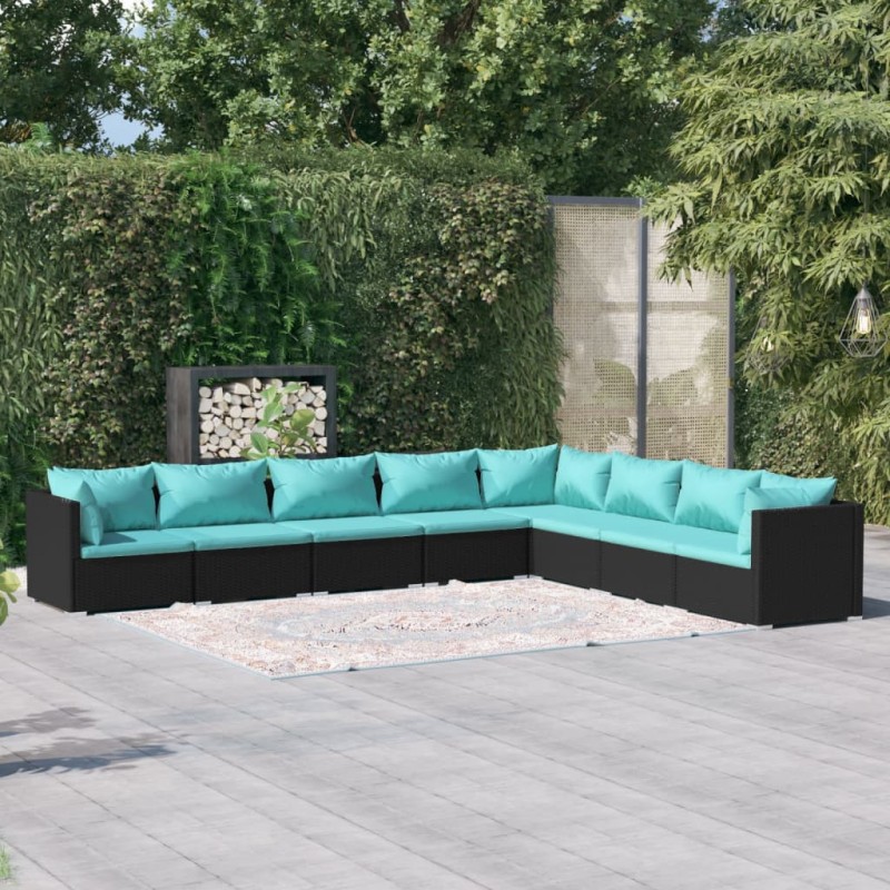 vidaXL Set de muebles de jardín 8 pzas y cojines ratán sintético negro vidaXL Set de muebles de jardín 8 pzas y cojines ratán sintético negro