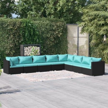 vidaXL Set de muebles de jardín 8 pzas y cojines ratán sintético negro