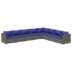 vidaXL Set de sofás de jardín 8 piezas y cojines ratán sintético gris