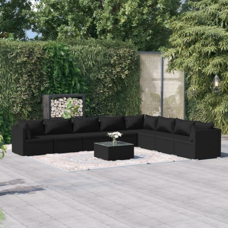 vidaXL Set de muebles de jardín 9 pzas y cojines ratán sintético negro