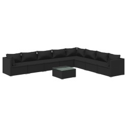 vidaXL Set de muebles de jardín 9 pzas y cojines ratán sintético negro