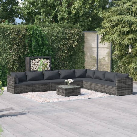 vidaXL Set de muebles de jardín 9 pzas y cojines ratán sintético gris