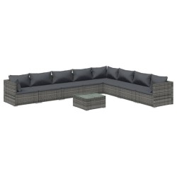 vidaXL Set de muebles de jardín 9 pzas y cojines ratán sintético gris