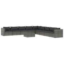 vidaXL Set de muebles de jardín 10 pzas y cojines ratán sintético gris