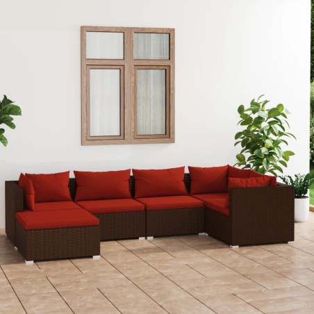 vidaXL Set muebles de jardín 6 piezas y cojines ratán sintético marrón
