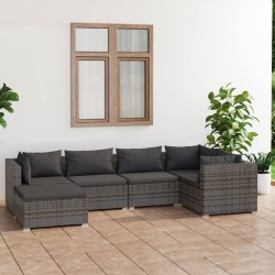 vidaXL Set de muebles de jardín 6 pzas y cojines ratán sintético gris