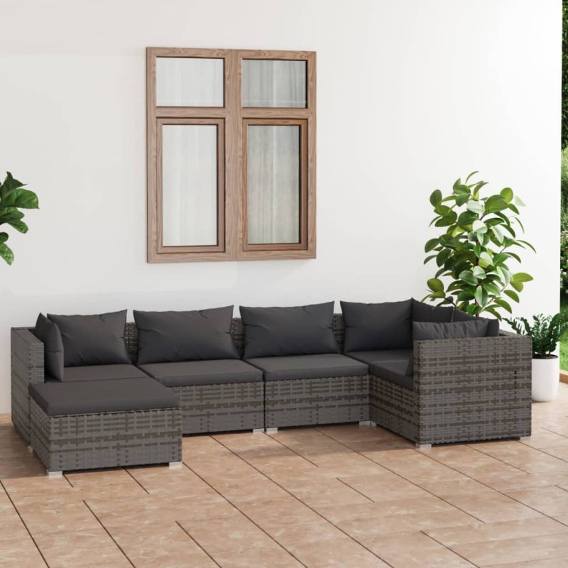 vidaXL Set de muebles de jardín 6 pzas y cojines ratán sintético gris vidaXL Set de muebles de jardín 6 pzas y cojines ratán sintético gris