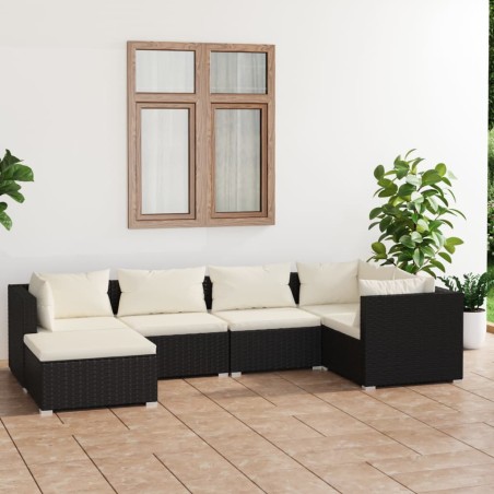 vidaXL Set de muebles de jardín 6 pzas y cojines ratán sintético negro