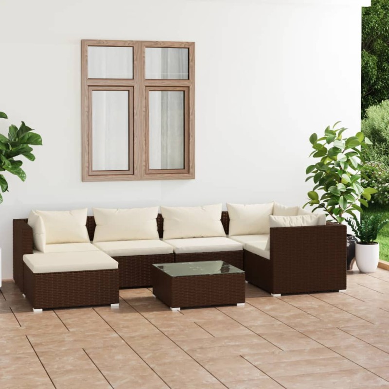 vidaXL Set muebles de jardín 7 piezas y cojines ratán sintético marrón vidaXL Set muebles de jardín 7 piezas y cojines ratán sintético marrón