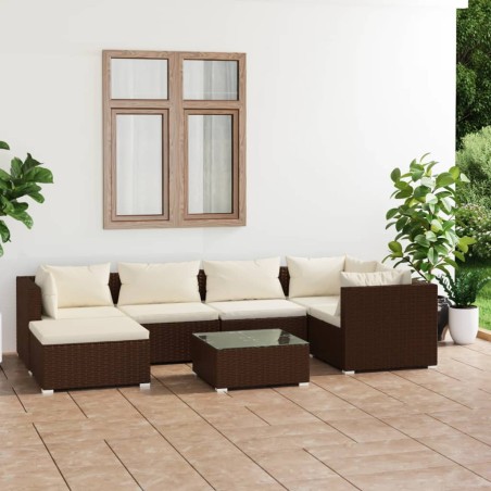 vidaXL Set muebles de jardín 7 piezas y cojines ratán sintético marrón