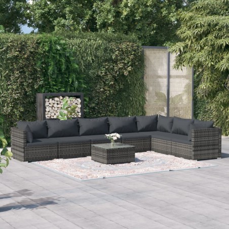 vidaXL Set de muebles de jardín 8 pzas y cojines ratán sintético gris