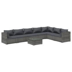 vidaXL Set de muebles de jardín 8 pzas y cojines ratán sintético gris