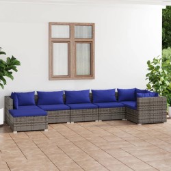 vidaXL Set de sofás de jardín 7 piezas y cojines ratán sintético gris