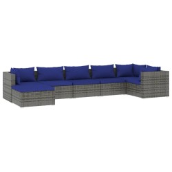 vidaXL Set de sofás de jardín 7 piezas y cojines ratán sintético gris