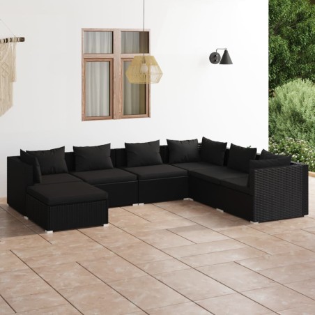 vidaXL Set de muebles de jardín 7 pzas y cojines ratán sintético negro