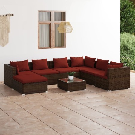 vidaXL Set sofás de jardín 8 piezas y cojines ratán sintético marrón