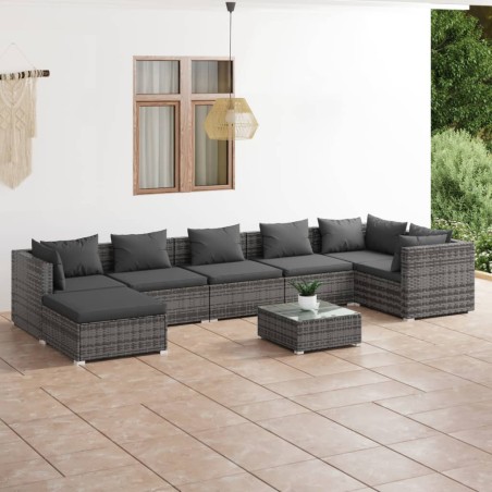 vidaXL Set de muebles de jardín 8 pzas y cojines ratán sintético gris